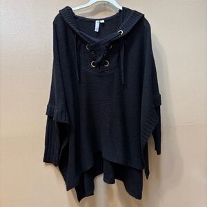 alya  Black Hooded Poncho Sweater Size S/M